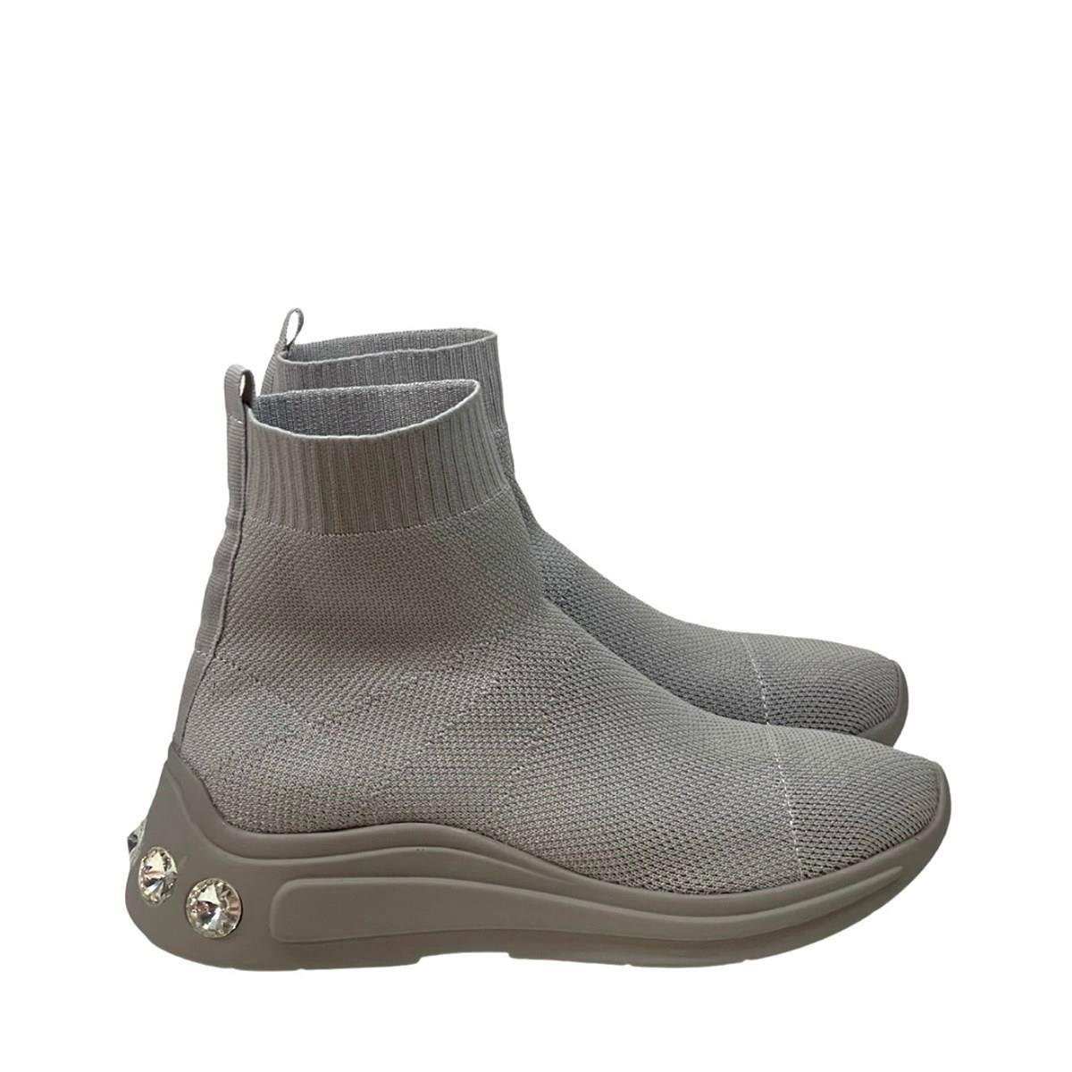 Gri Triko Taş Detaylı 4 Cm Tabanlı Rahat Spor Ayakkabısı