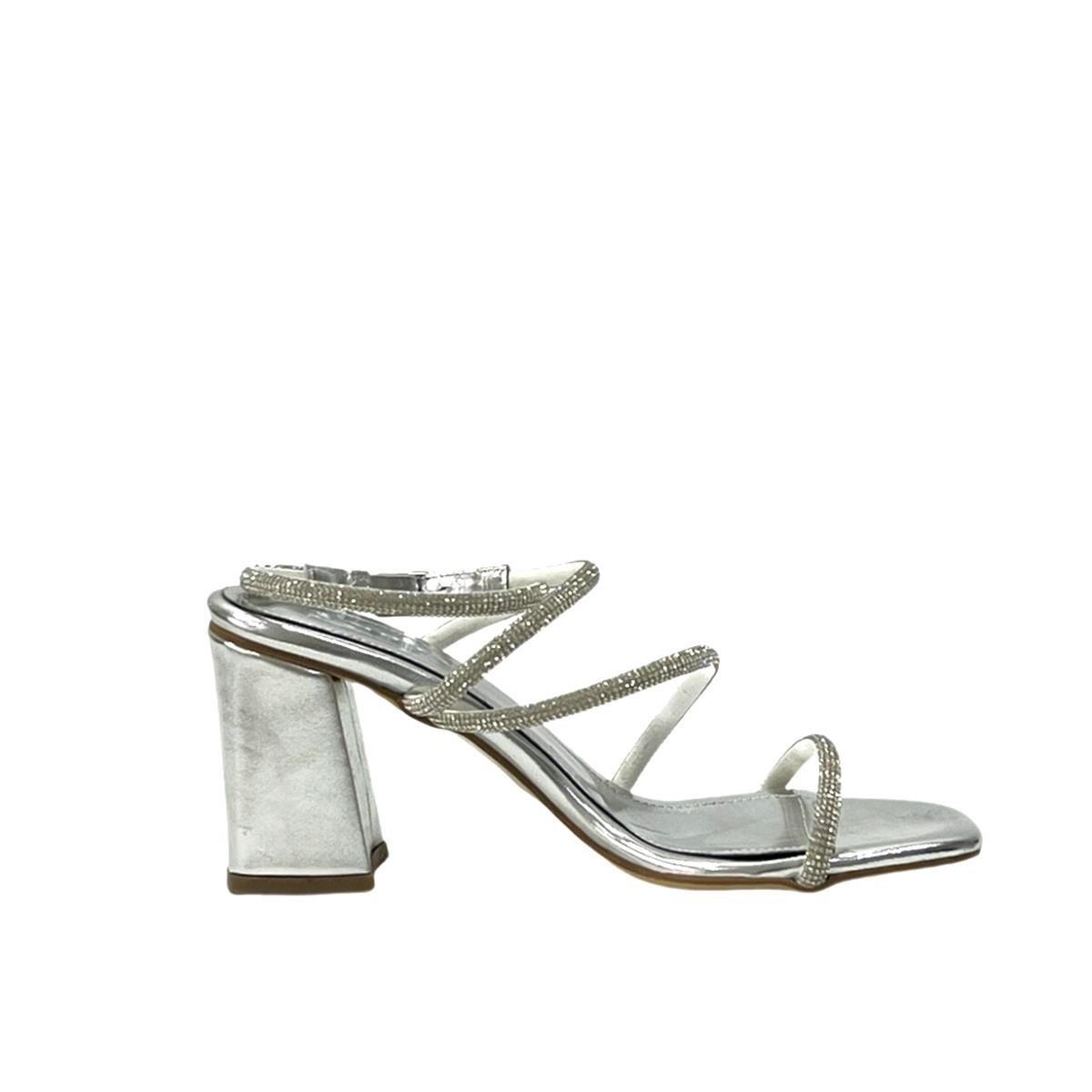 Gümüş Taş Bantlı 8 Cm Topuklu Rahat Ayakkabı