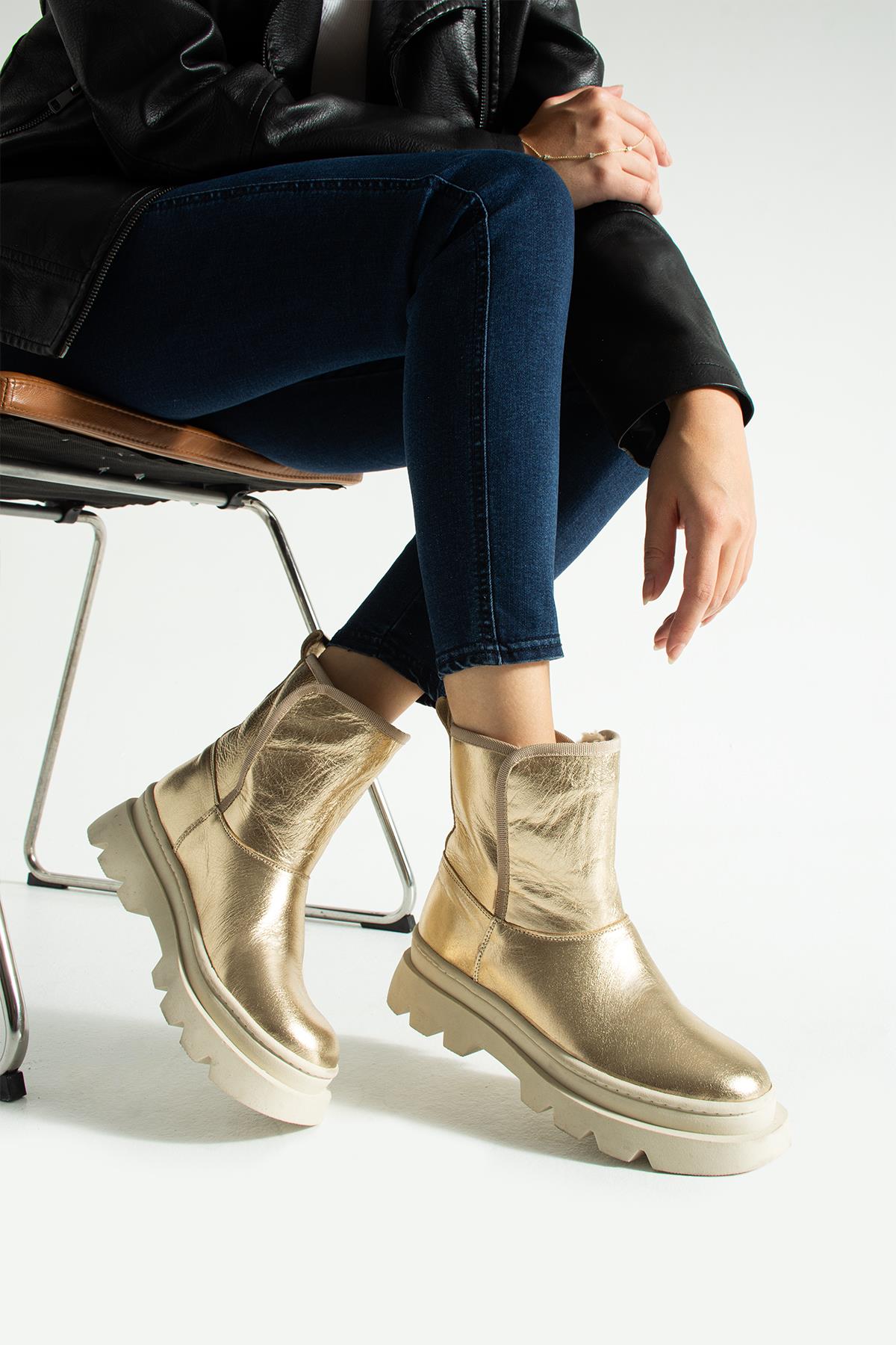 Hakiki Deri İçi Kürklü Postal