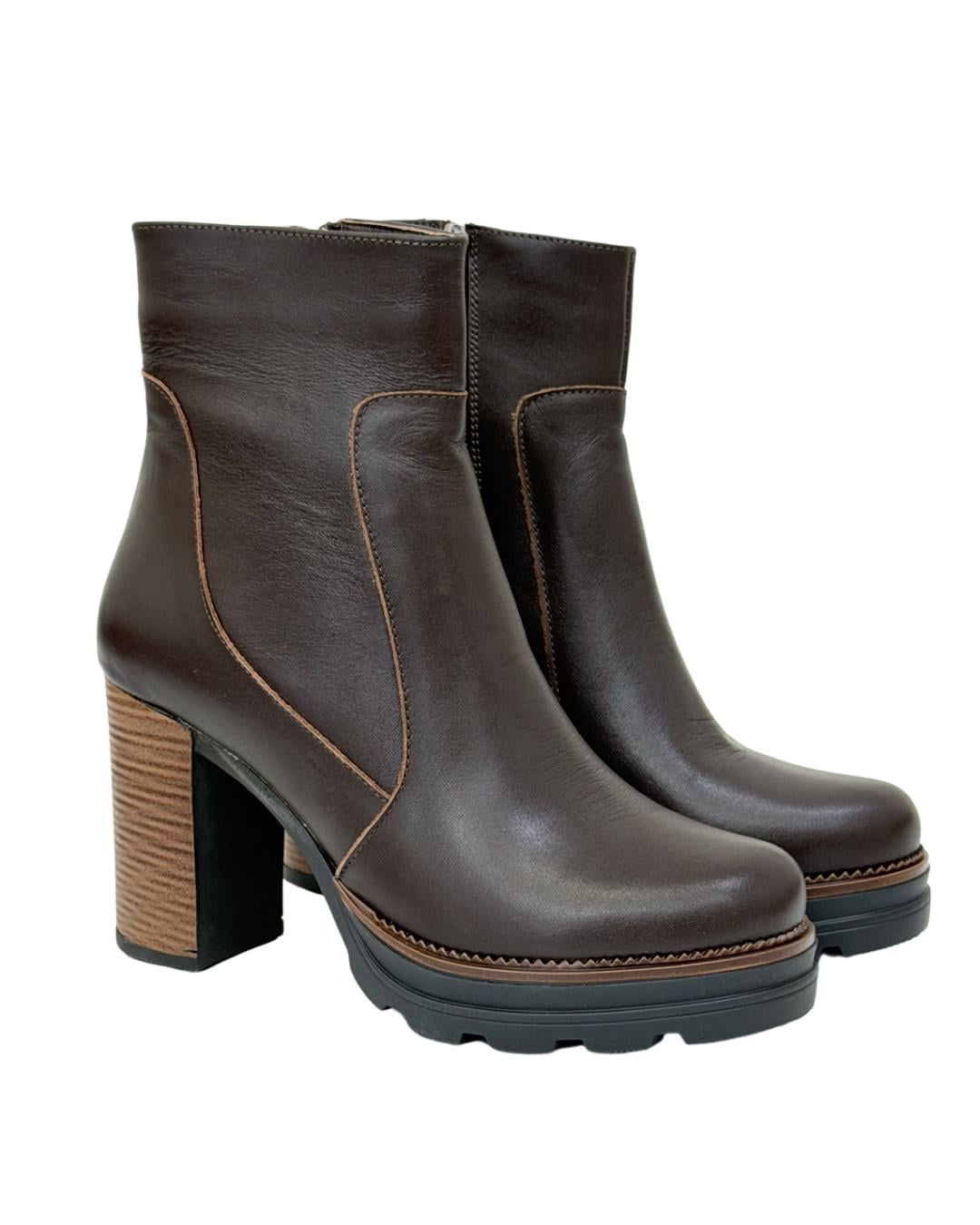 Hakiki Deri Platform Tabanlı 9 Cm Rahat Topuklu Bot