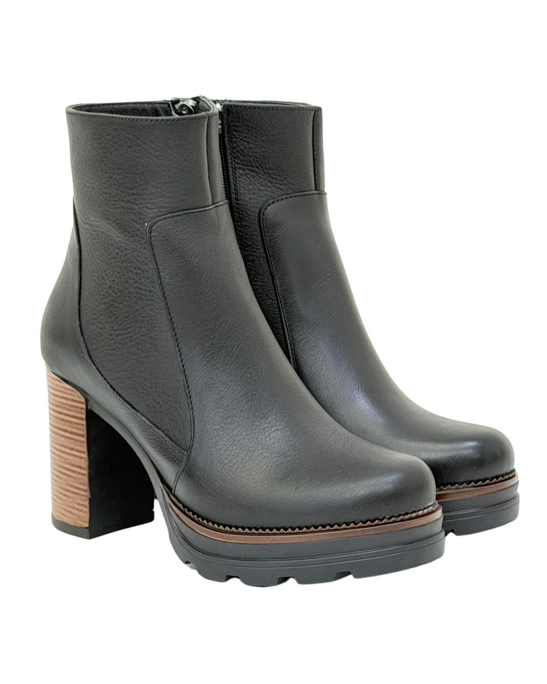 Hakiki Deri Platform Tabanlı 9 Cm Rahat Topuklu Bot