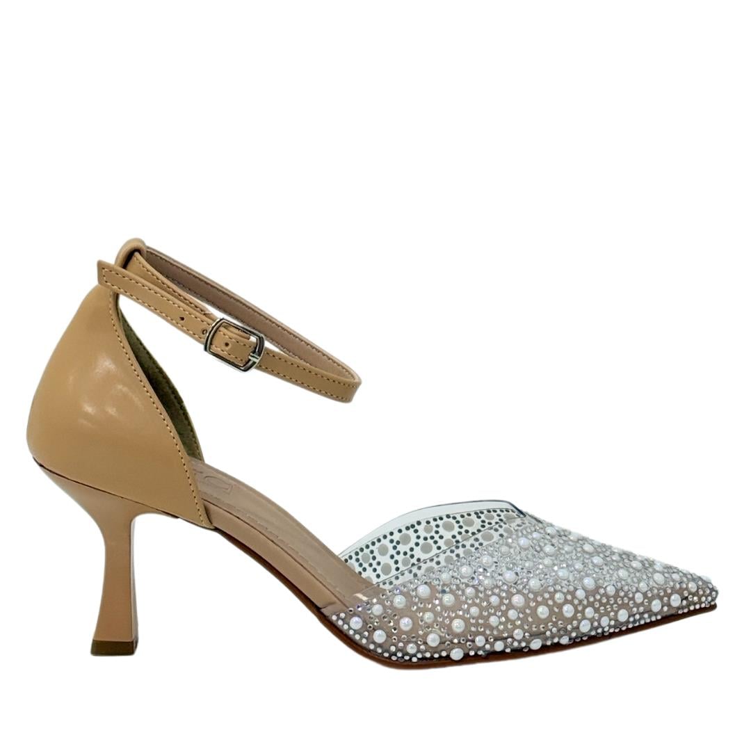 İnci İşlemeli Şeffaf Rahat Stiletto