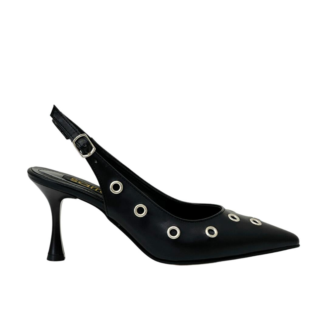 Kuş Gözü Tasarımlı Arkası Açık 8 Cm Rahat Topuklu Stiletto