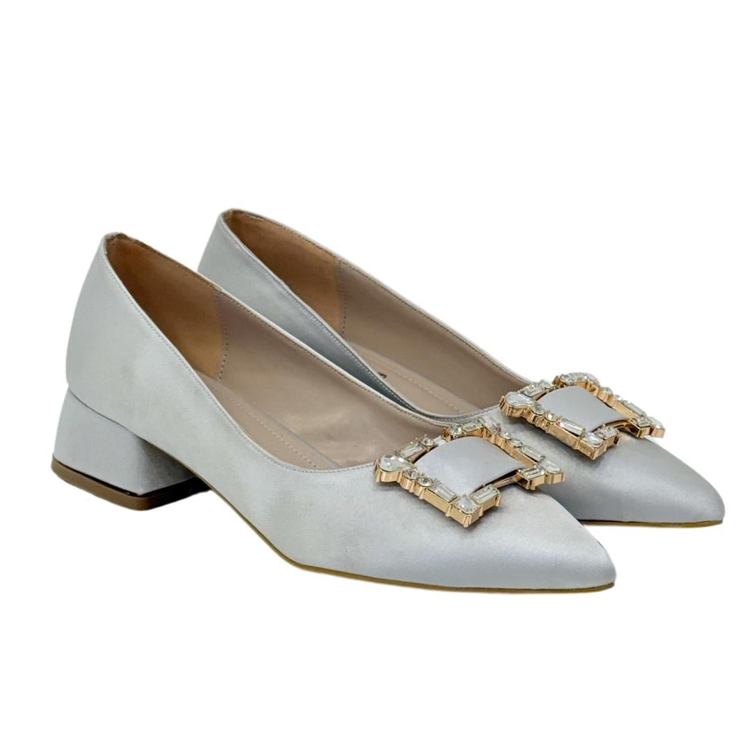 Saten Tasarım Tokalı 4 Cm Topuklu Stiletto