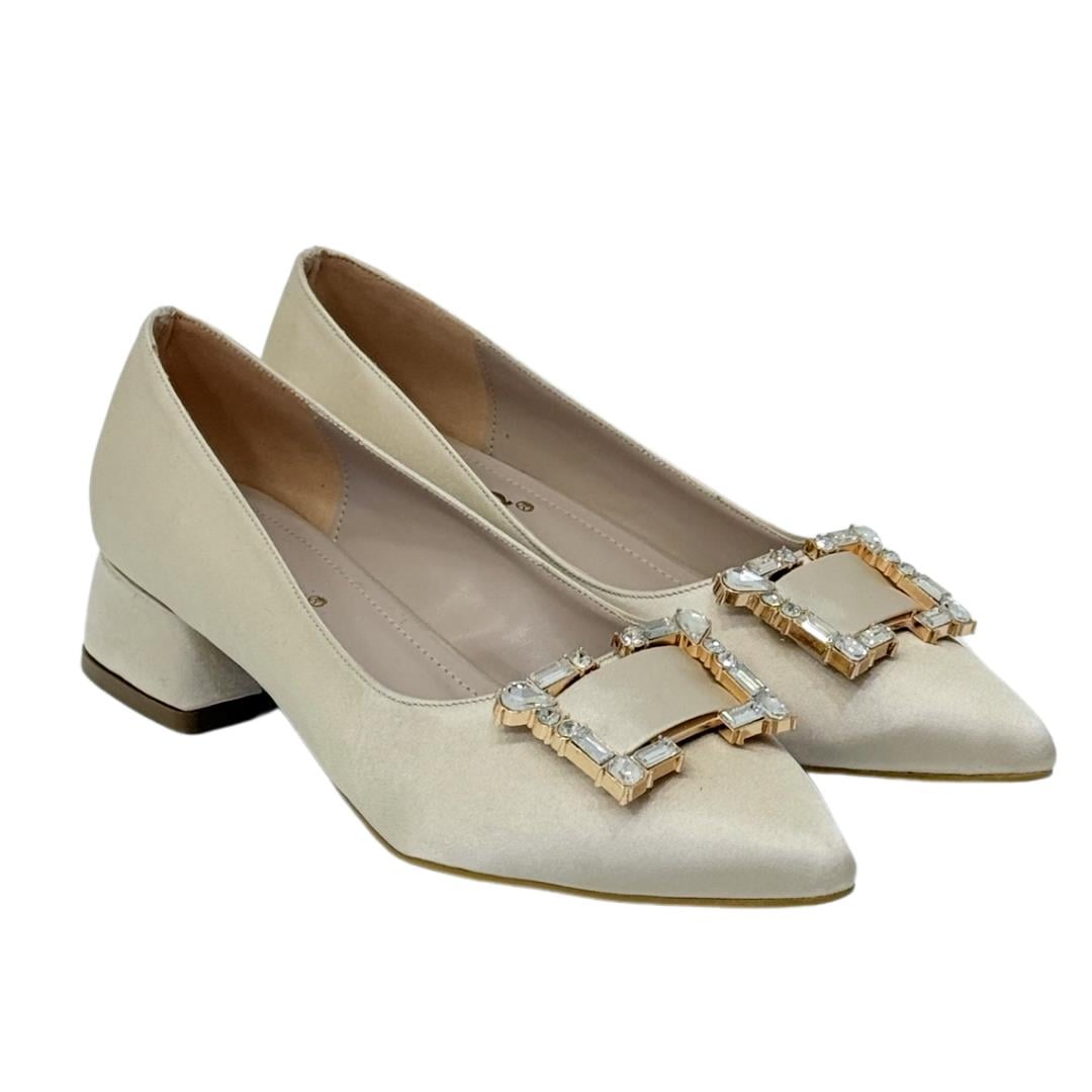 Saten Tasarım Tokalı 4 Cm Topuklu Stiletto