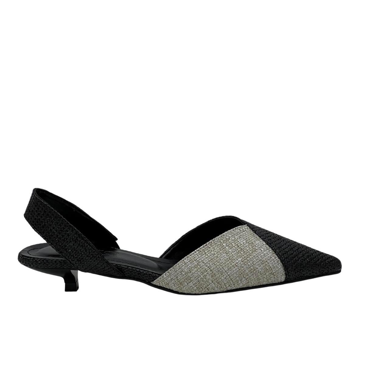 Siyah Arkası Açık Hasır 4 Cm Fındık Topuklu Rahat Stiletto