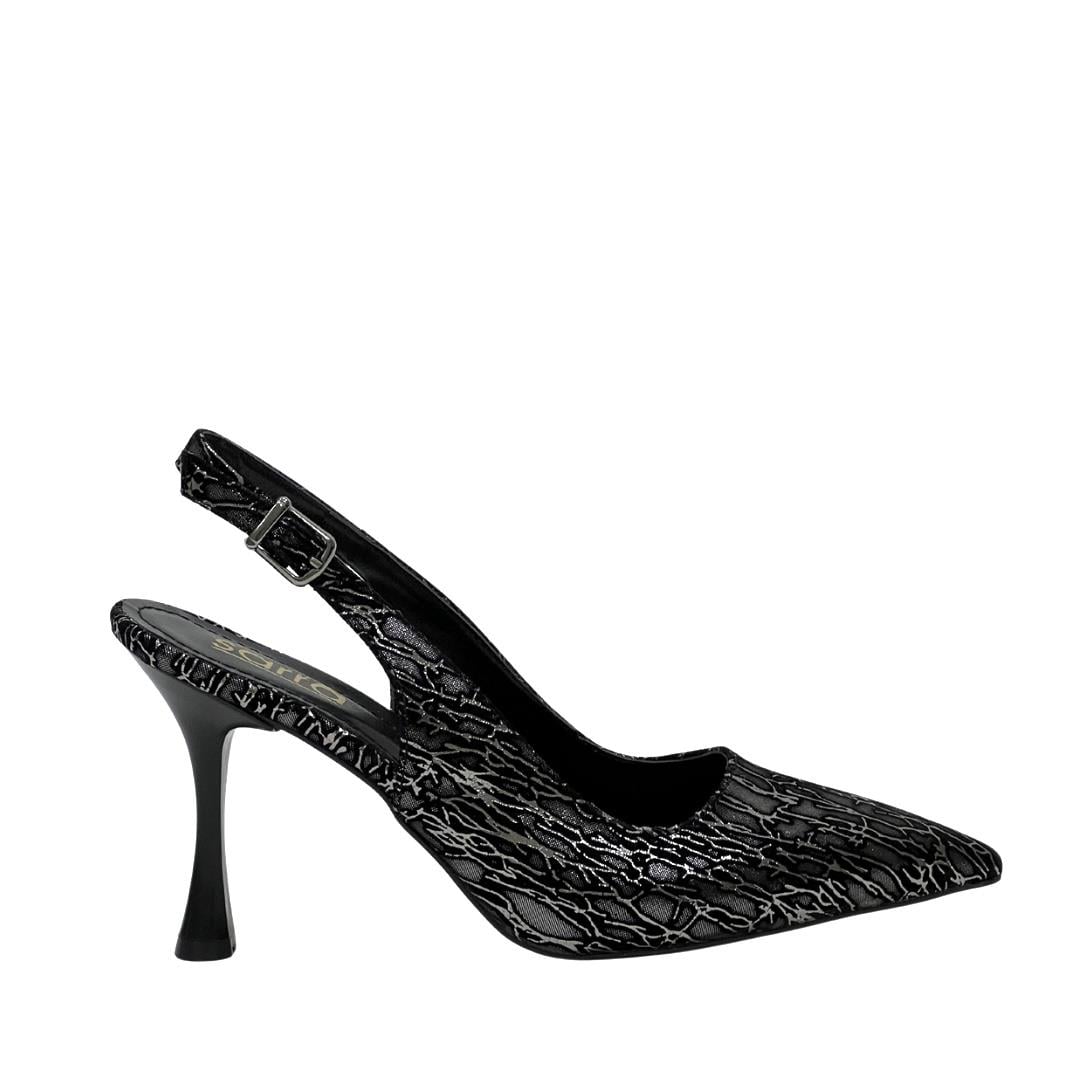 Siyah Balık Sırtı Baskılı 10 Cm Topuklu Rahat Stiletto