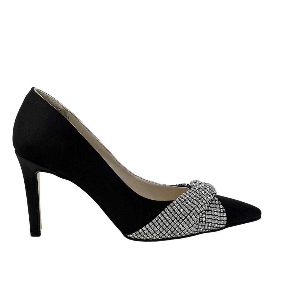 Siyah Büzgülü Gerçek Taş İşlemeli 10 Cm Rahat Topuklu Stiletto