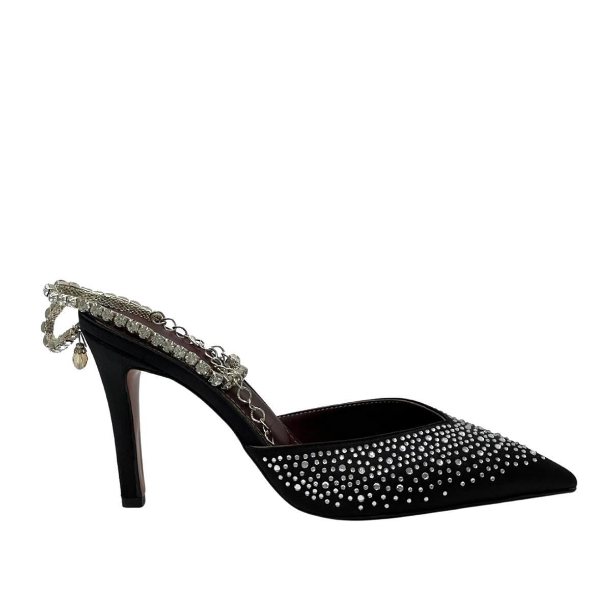 Siyah Full Taş İşlemeli 10 Cm Topuklu Stiletto