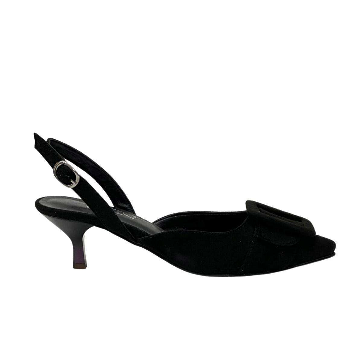 Siyah Süet Arkası  Açık 6 Cm Rahat Topuklu Stiletto
