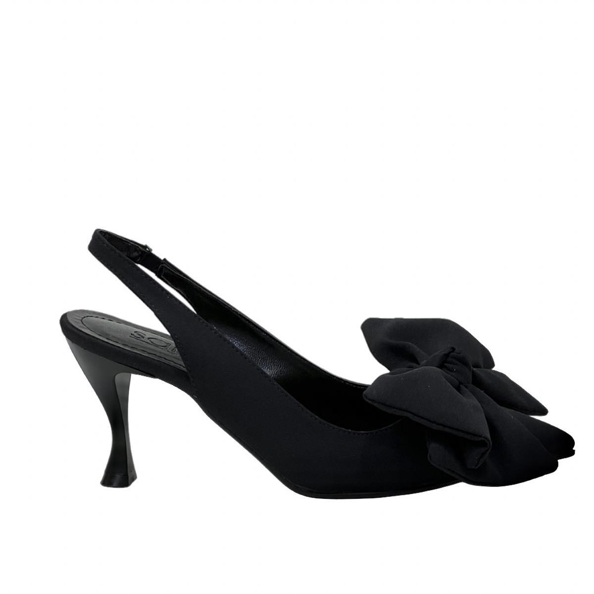 Siyah Tekstil Fiyonk Tasarımlı 8 Cm Topuklu Rahat Stiletto