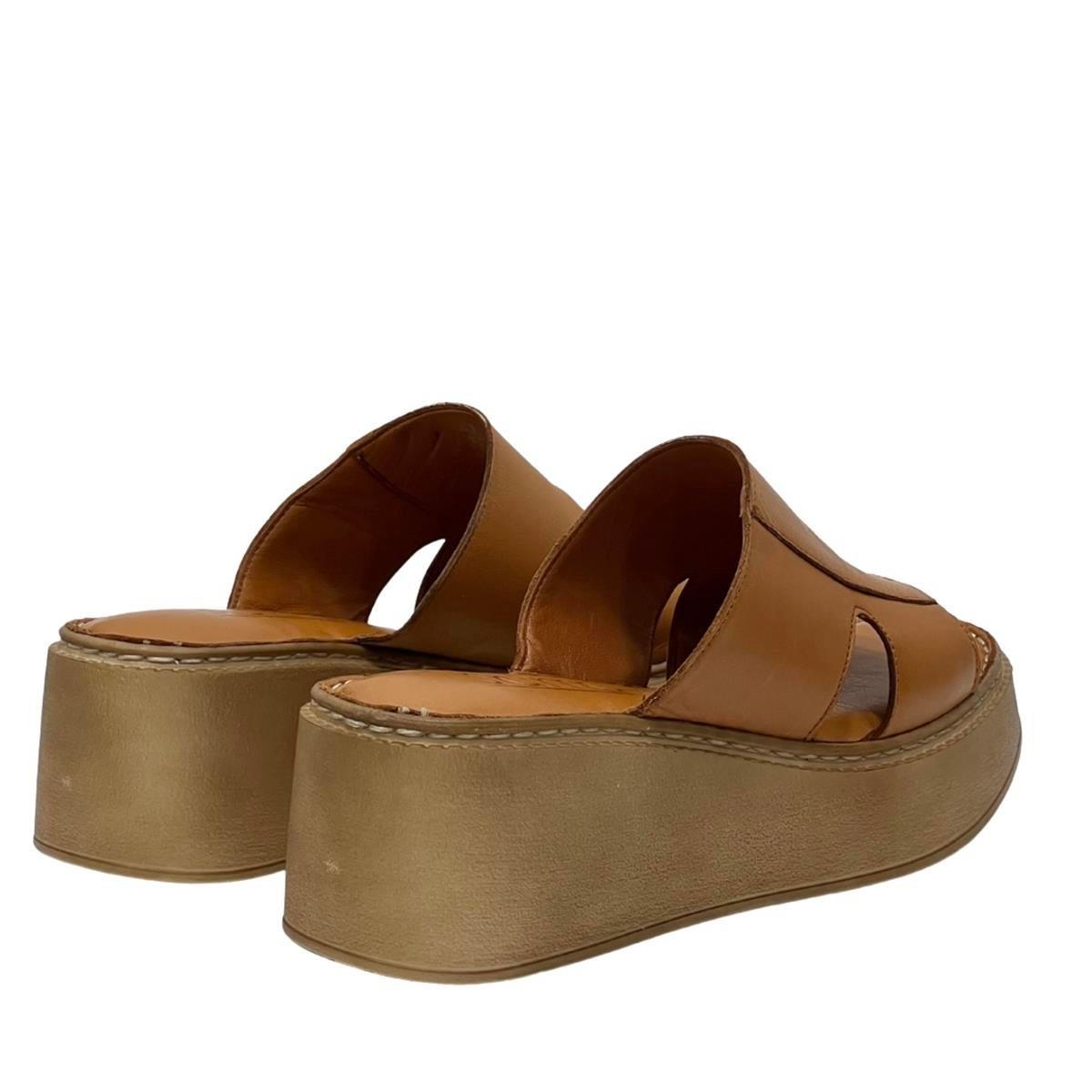 Taba Hakiki Deri Dolgu Topuklu Ortopedik Terlik