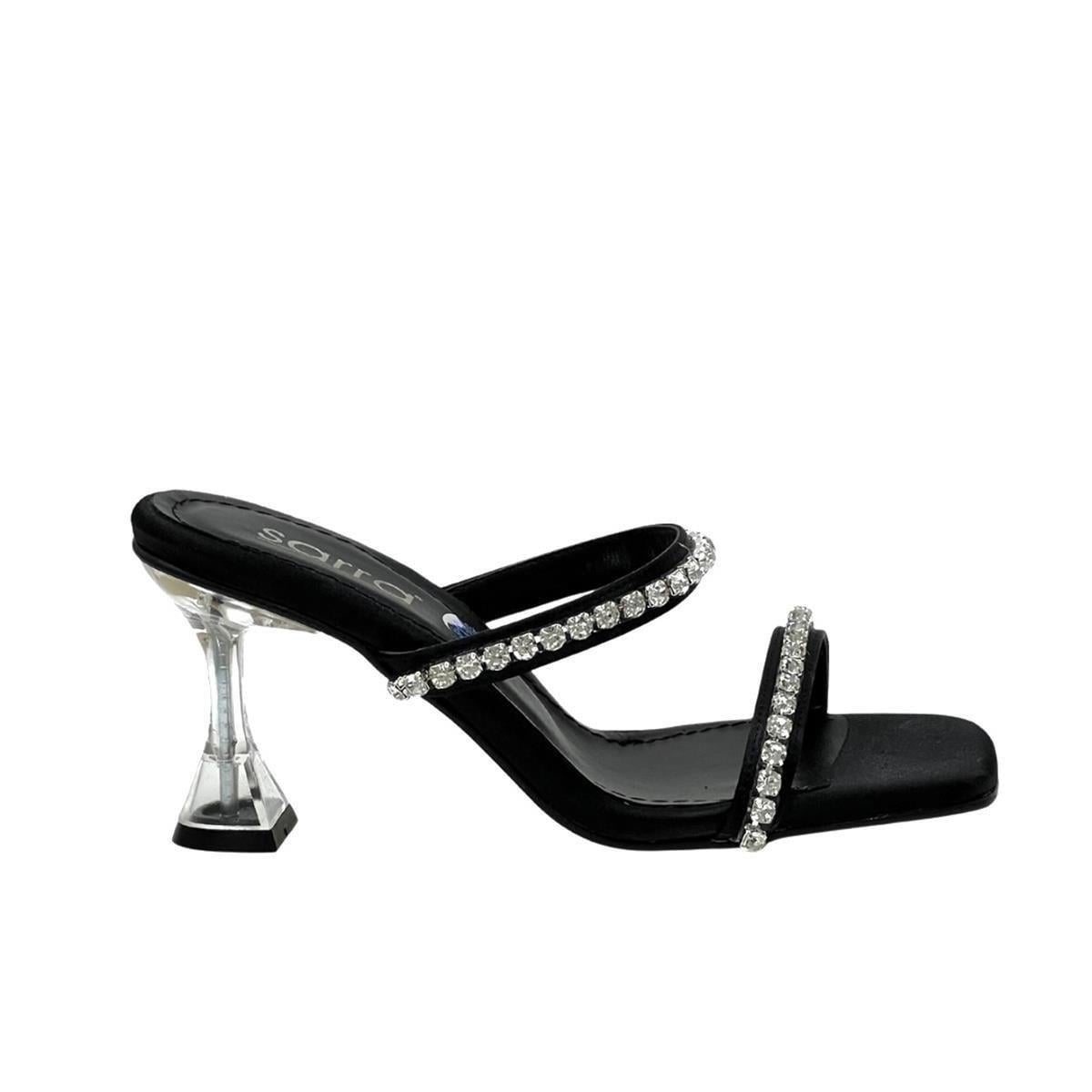 Taş Detaylı Şeffaf 9 Cm Topuklu Rahat Terlik