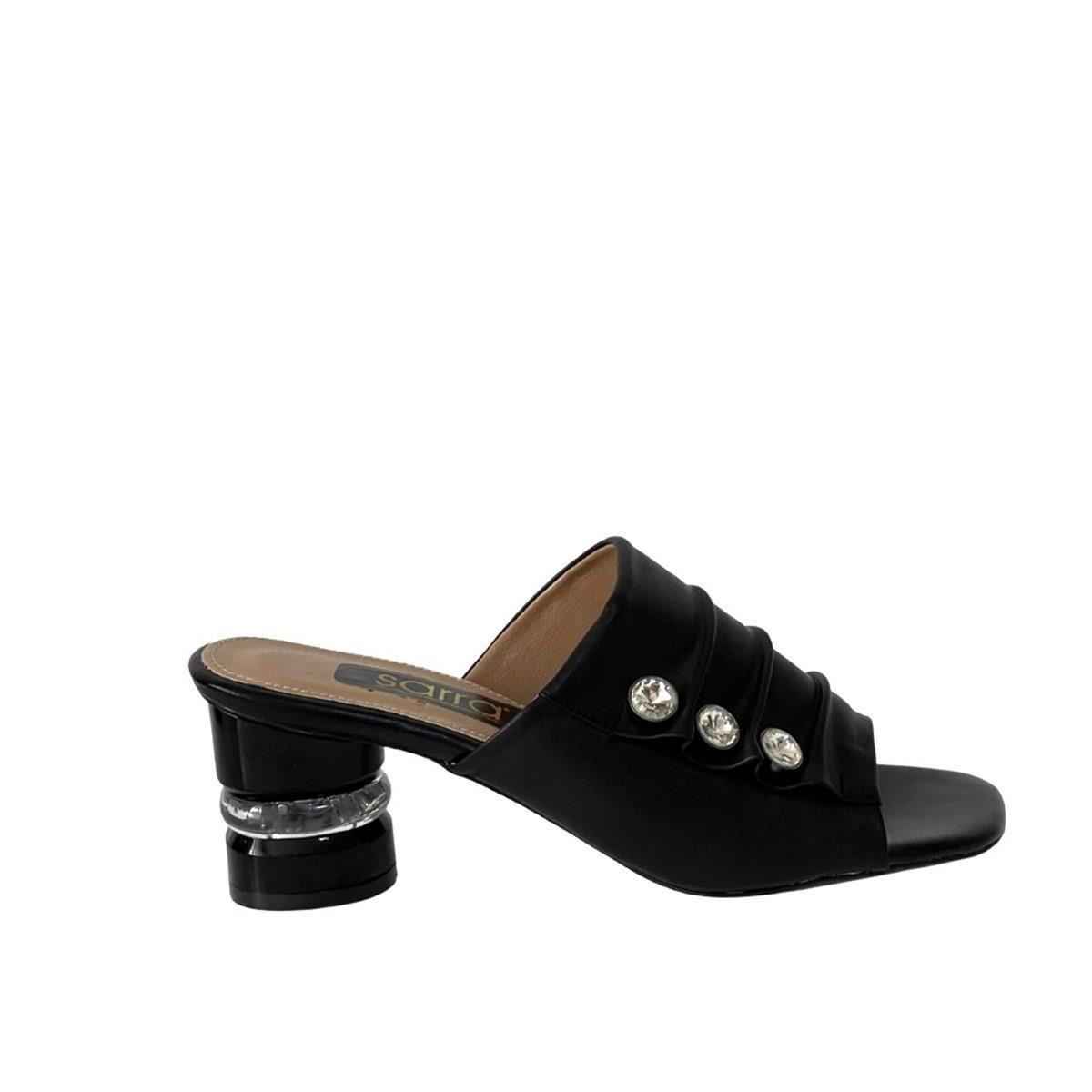 Taş Düğmeli Tasarım Topuklu 7 Cm Topuklu Terlik