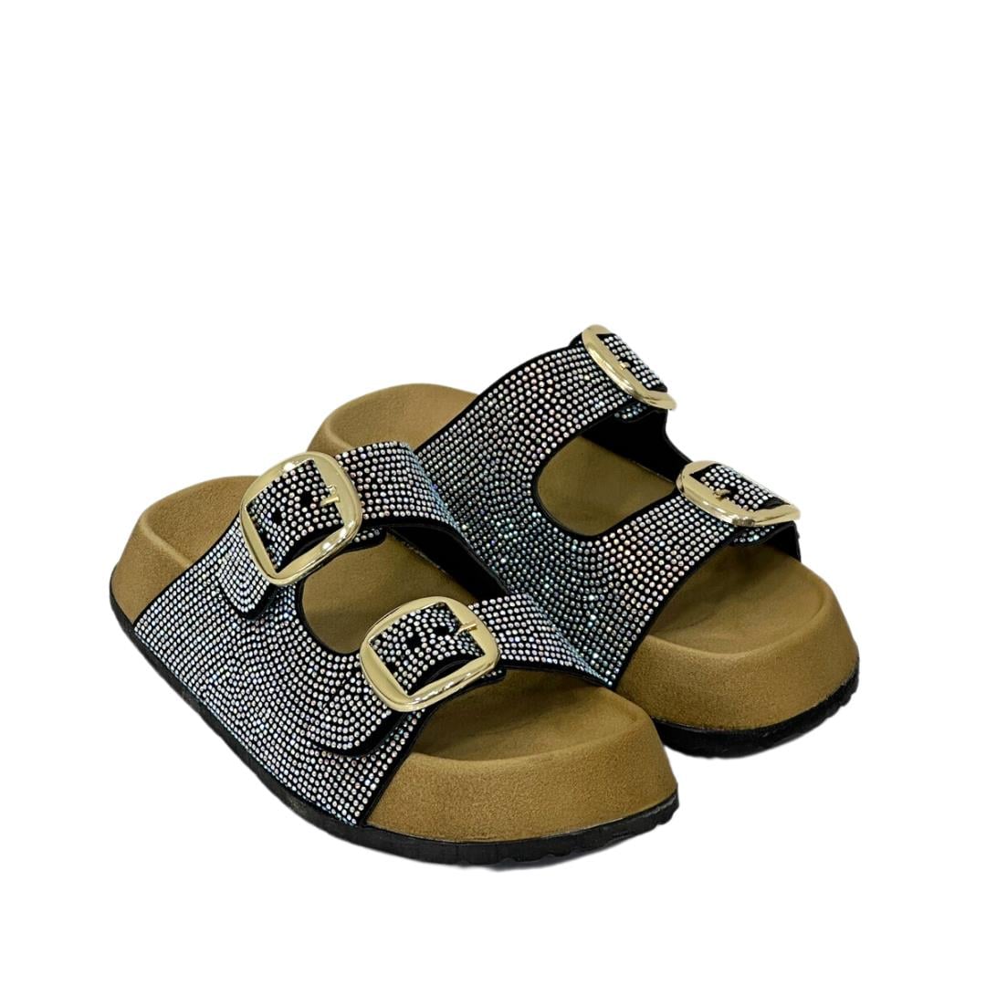 Taş İşlemeli Çift Toka Tasarımlı Yüksek Tabanlı Terlik