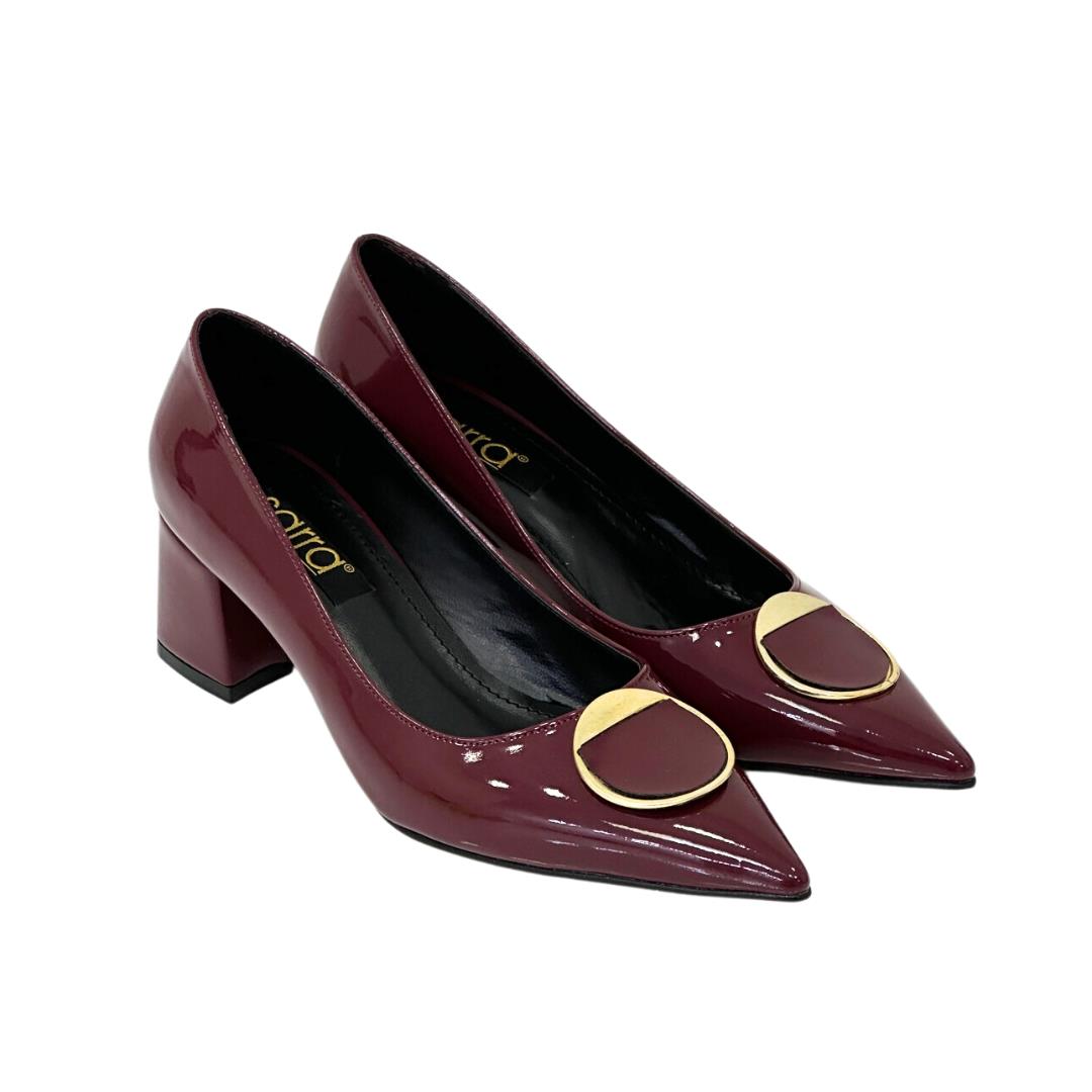 Tasarım Tokalı 6 Cm Kalın Topuklu Stiletto