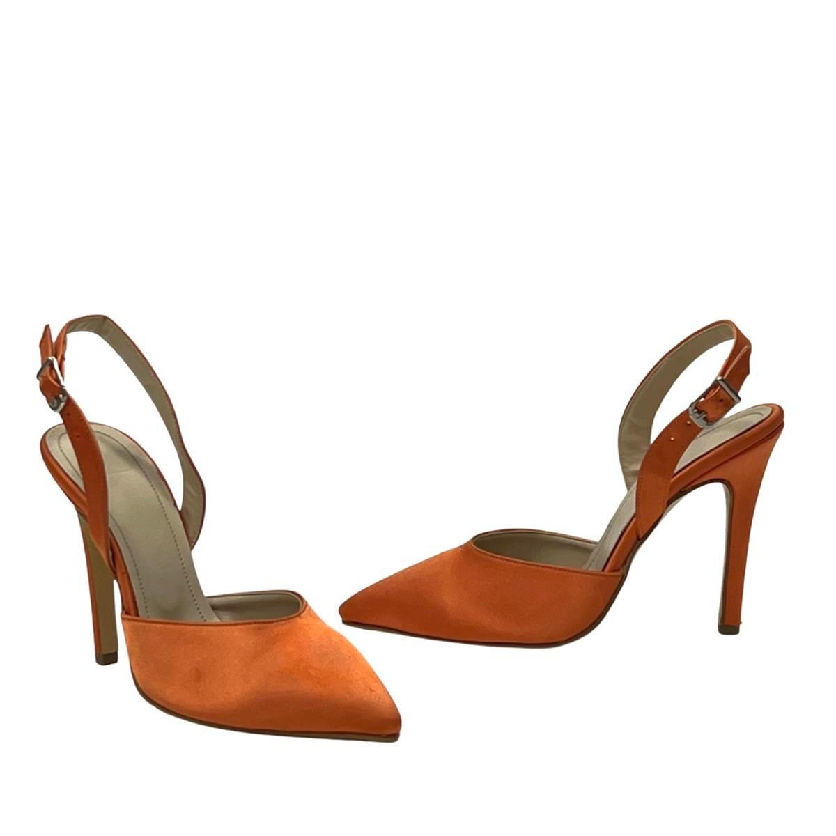 Turuncu Saten 11 Cm Topuklu Bantlı Stiletto