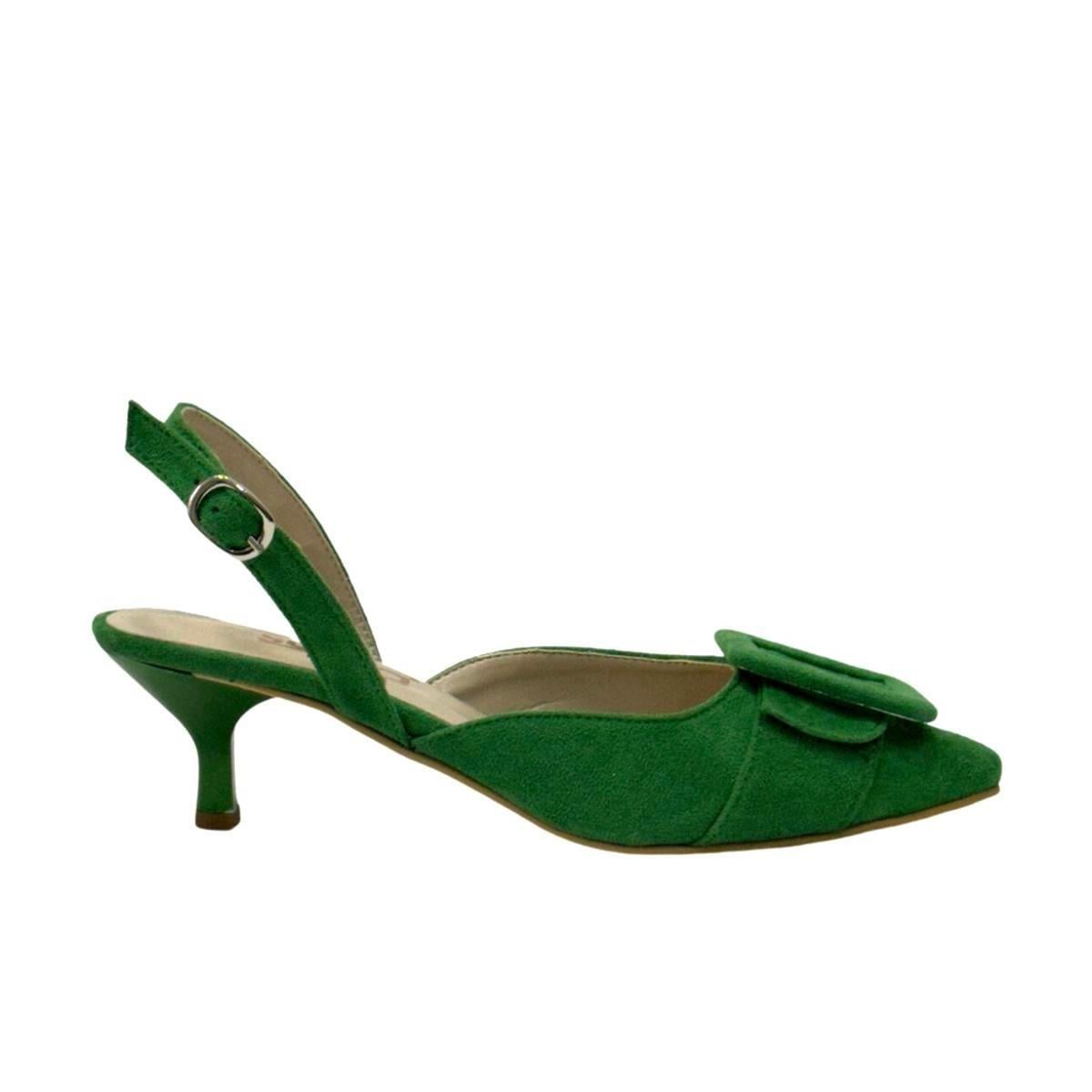 Yeşil Süet Arkası  Açık 6 Cm Rahat Topuklu Stiletto