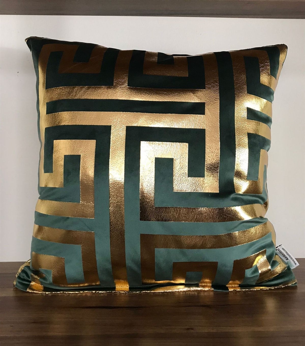 YEŞİL KADİFE LABİRENT DESEN GOLD VARAK BASKILI