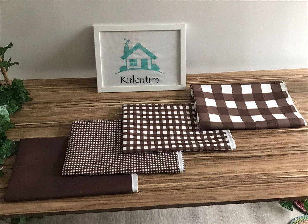  K983V12 KAHVE EKOSE-DÜZ KOMBİNİ KUMAŞ 