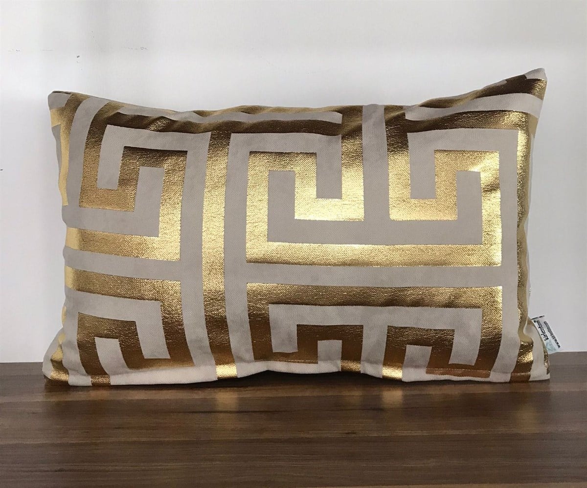 BEJ ZEMİN LABİRENT DESEN GOLD VARAK BASKILI-5030