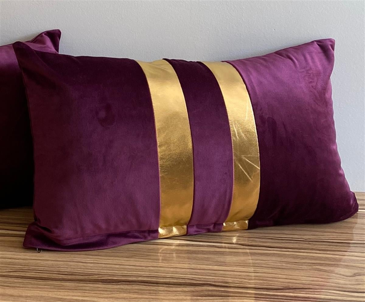 BORDO KADİFE ORTADA İKİ İNCE DÜZ GOLD VARAK BASKILI-5030