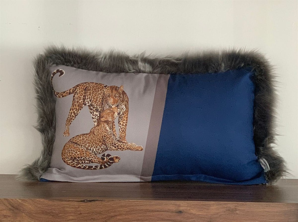 E971 GRİ-LACİVERT KENARLARI GRİ PELUŞLU LEOPAR-3050