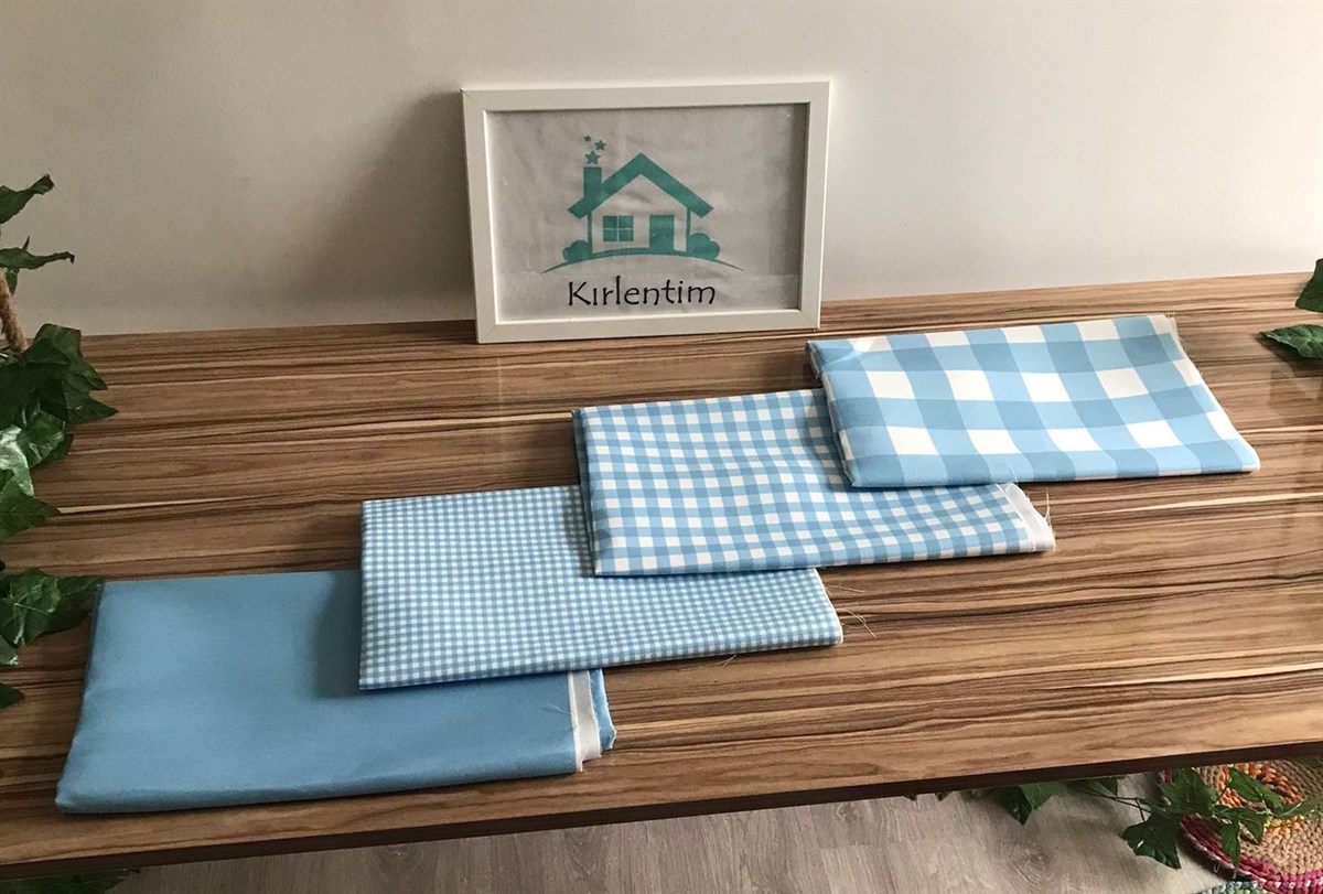 K983V5 AÇIK MAVİ EKOSE KOMBİNİ KUMAŞ