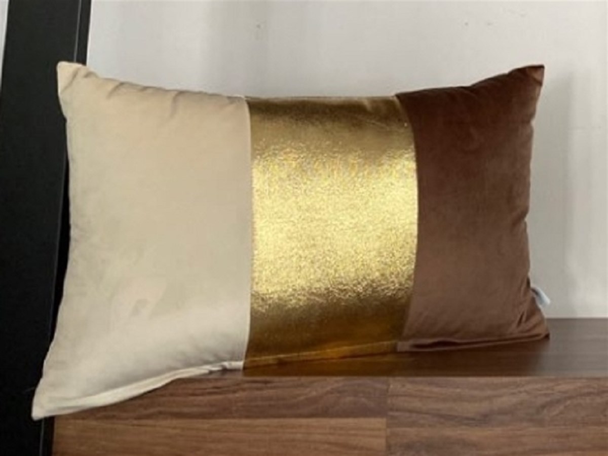 KREM KAHVE KADİFE ORTADA DÜZ GOLD VARAK BANT-5030