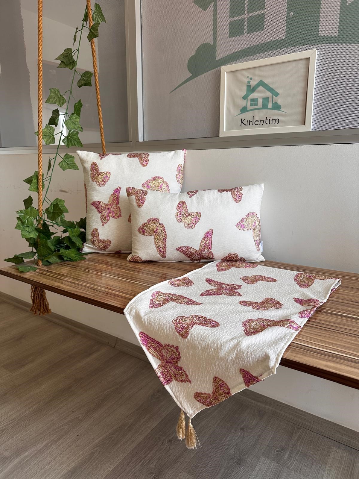 RENKLİ KELEBEK DESENLİ JAKARLI 2+1 KOMBİN SET