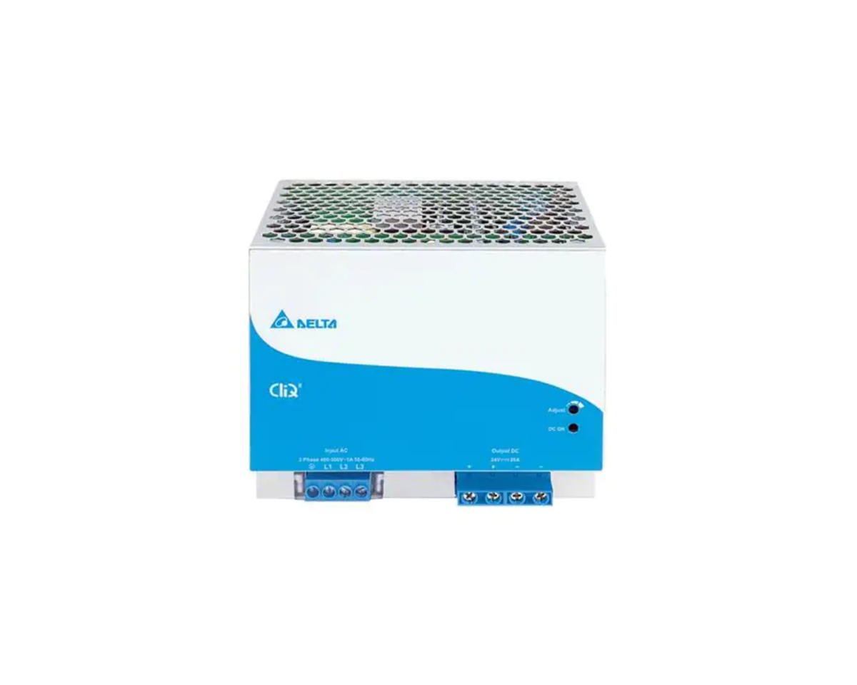 DELTA CliQ II Ray Tipi Güç Kaynağı, Giriş: 320-600VAC 3 Faz, Çıkış: 24V 480W