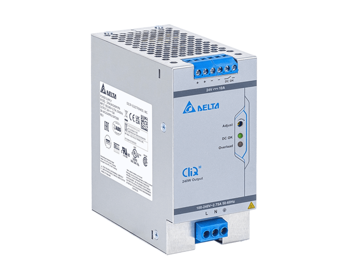 DELTA CliQ M Ray Tipi Güç Kaynağı, Giriş: 85-276VAC 1Faz, Çıkış: 24V 240W