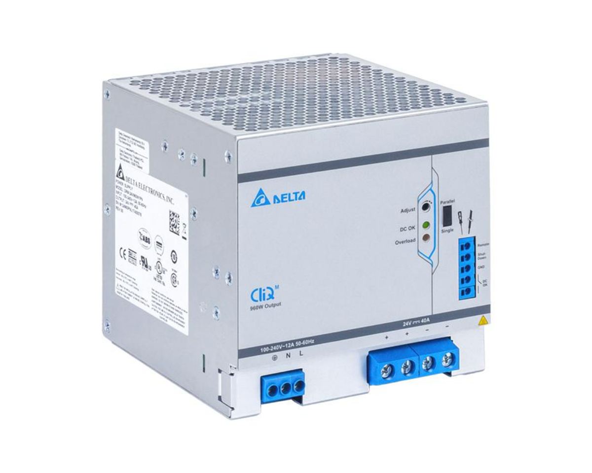 DELTA CliQ M Ray Tipi Güç Kaynağı, Giriş: 85-264VAC 1Faz, Çıkış: 24V 960W