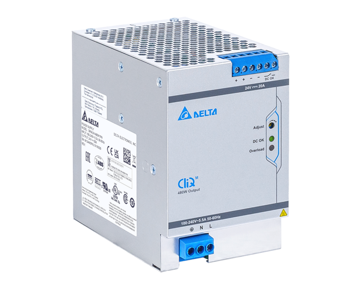 DELTA CliQ M Ray Tipi Güç Kaynağı, Giriş: 85-276VAC 1Faz, Çıkış: 24V 480W