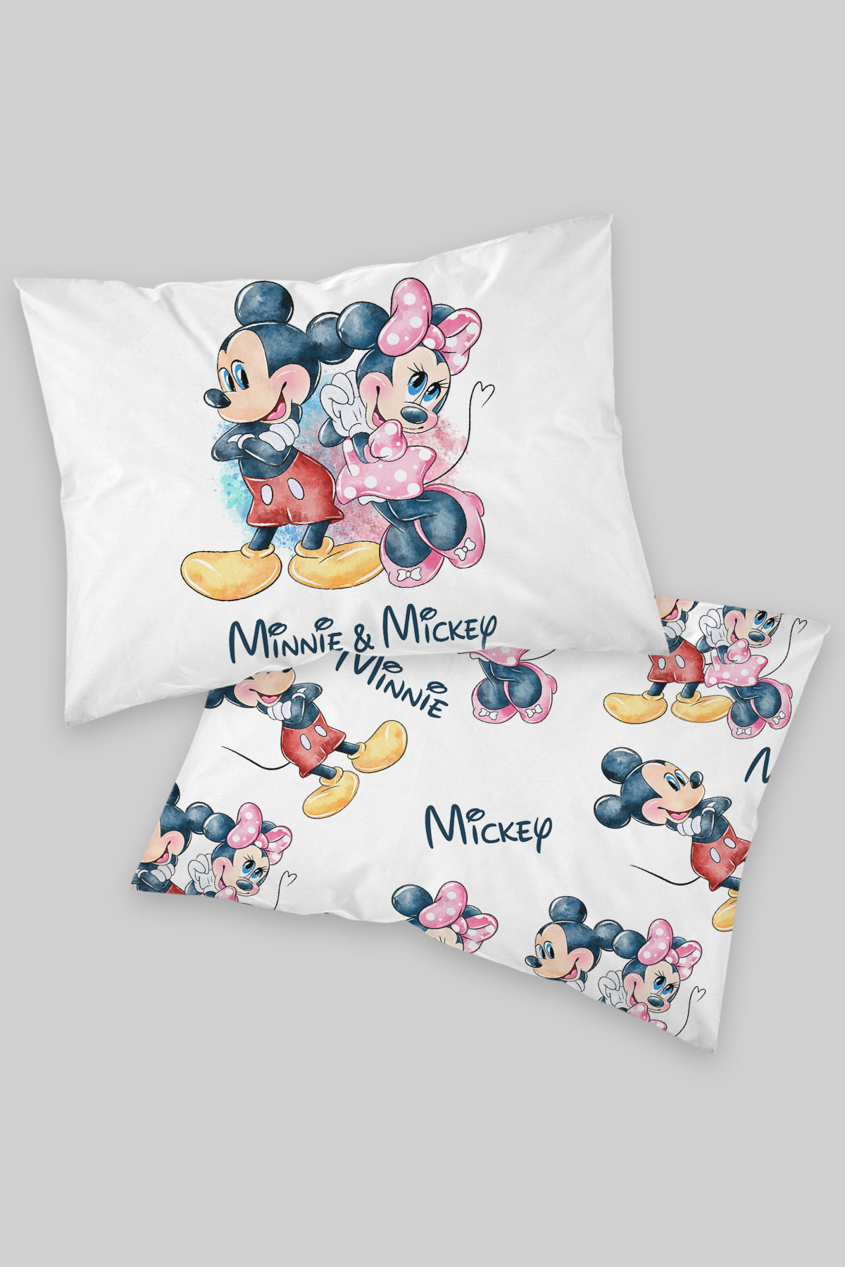 Pamuk Saten Yastık Kılıfı Minnie Ve Mickey - Tuğba Kuğu