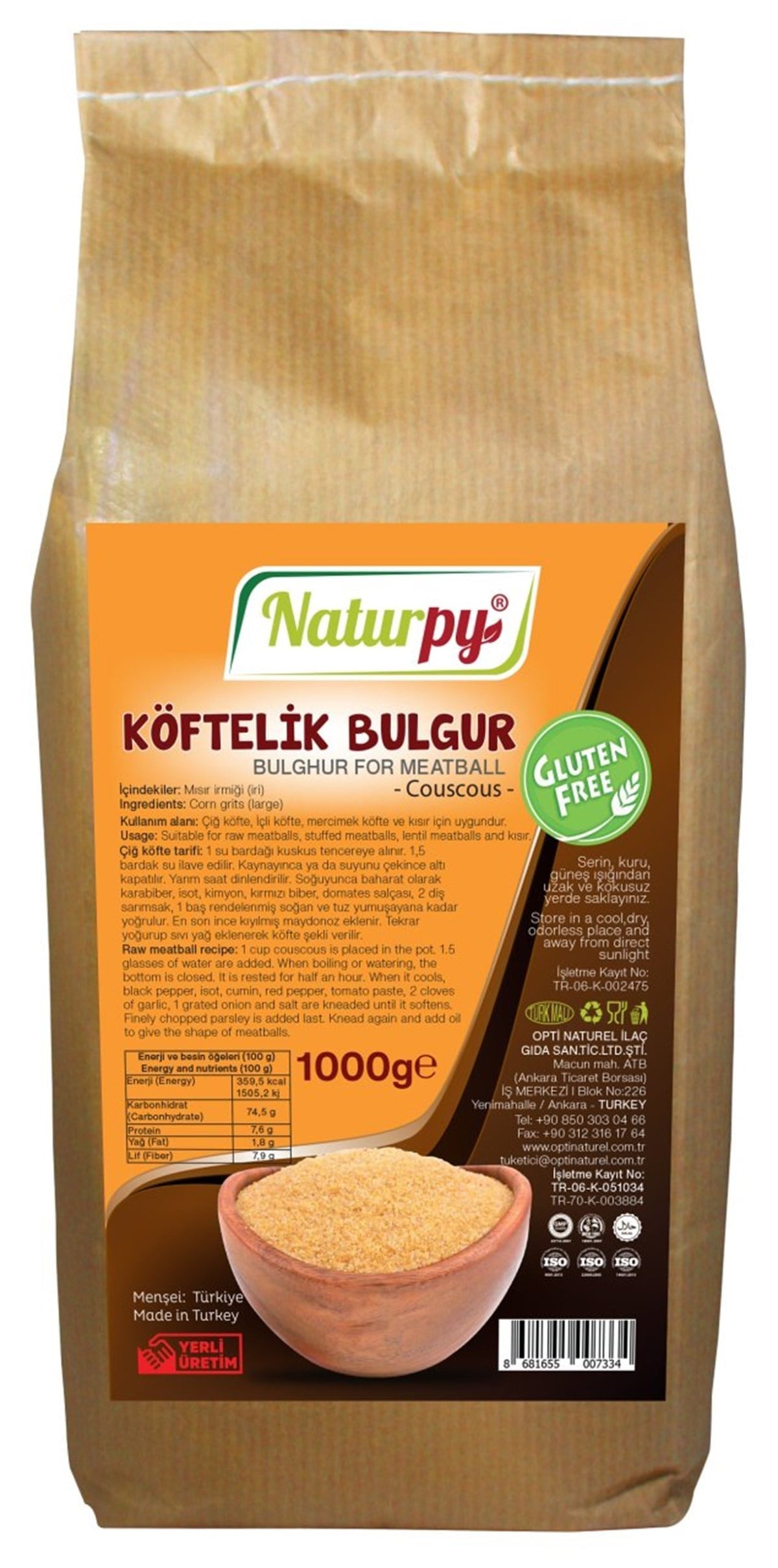 Naturpy Glutensiz Köftelik Bulgur(Kuskus) 1000 gr.Glutensiz Ürünler