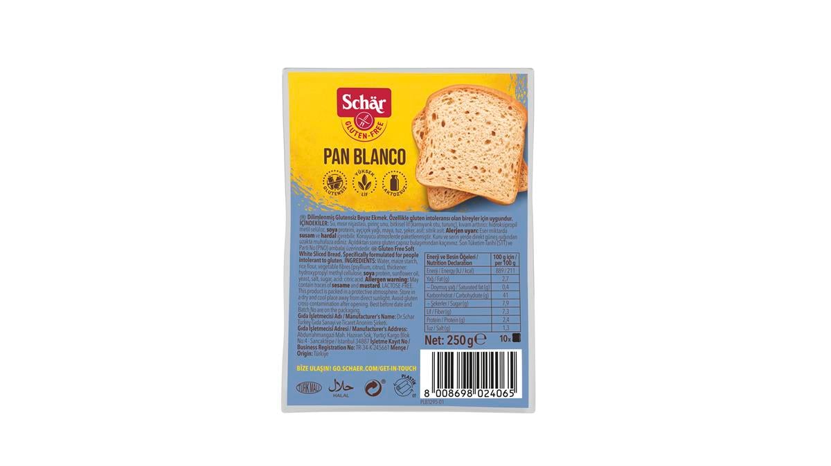 Schar Pan Blanco Dilimli Ekmek 250 grGlutensiz Ürünler