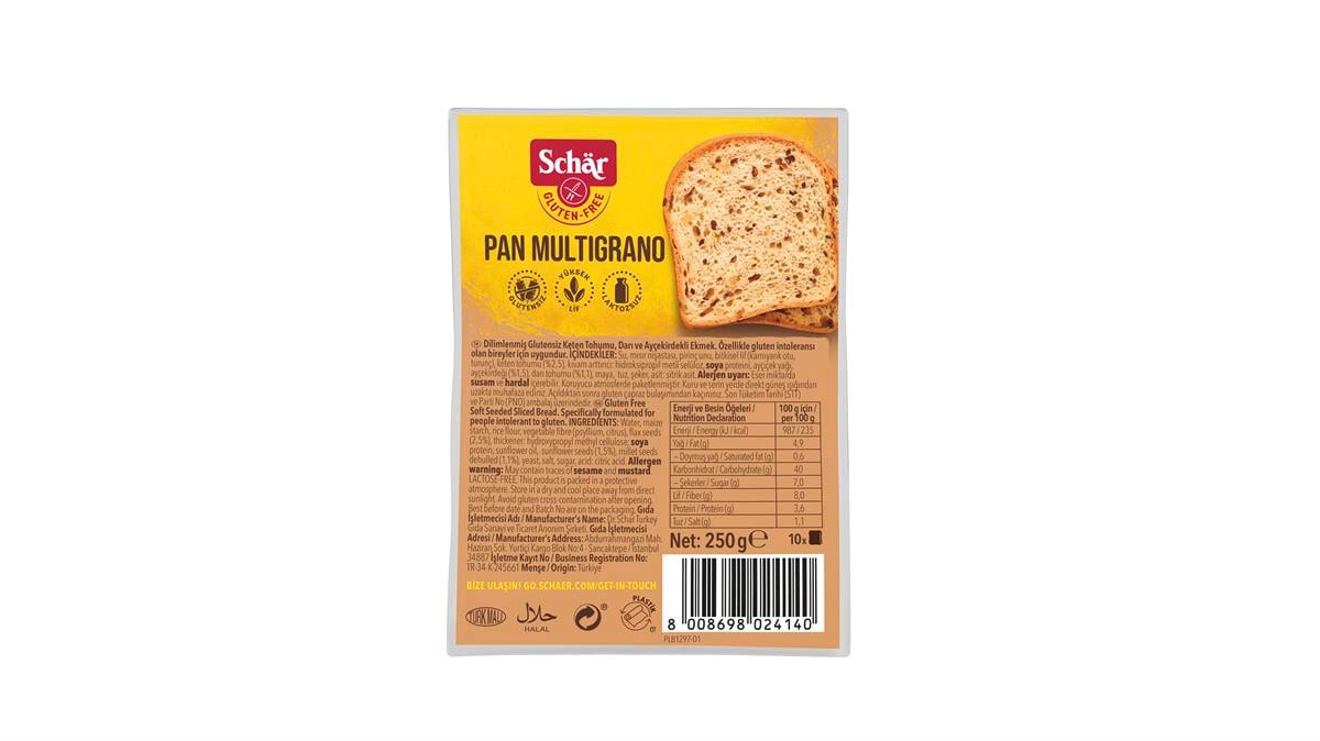 Schar Pan Multigrano Çok Tahıllı Glutensiz Ekmek 250 grGlutensiz Ürünler