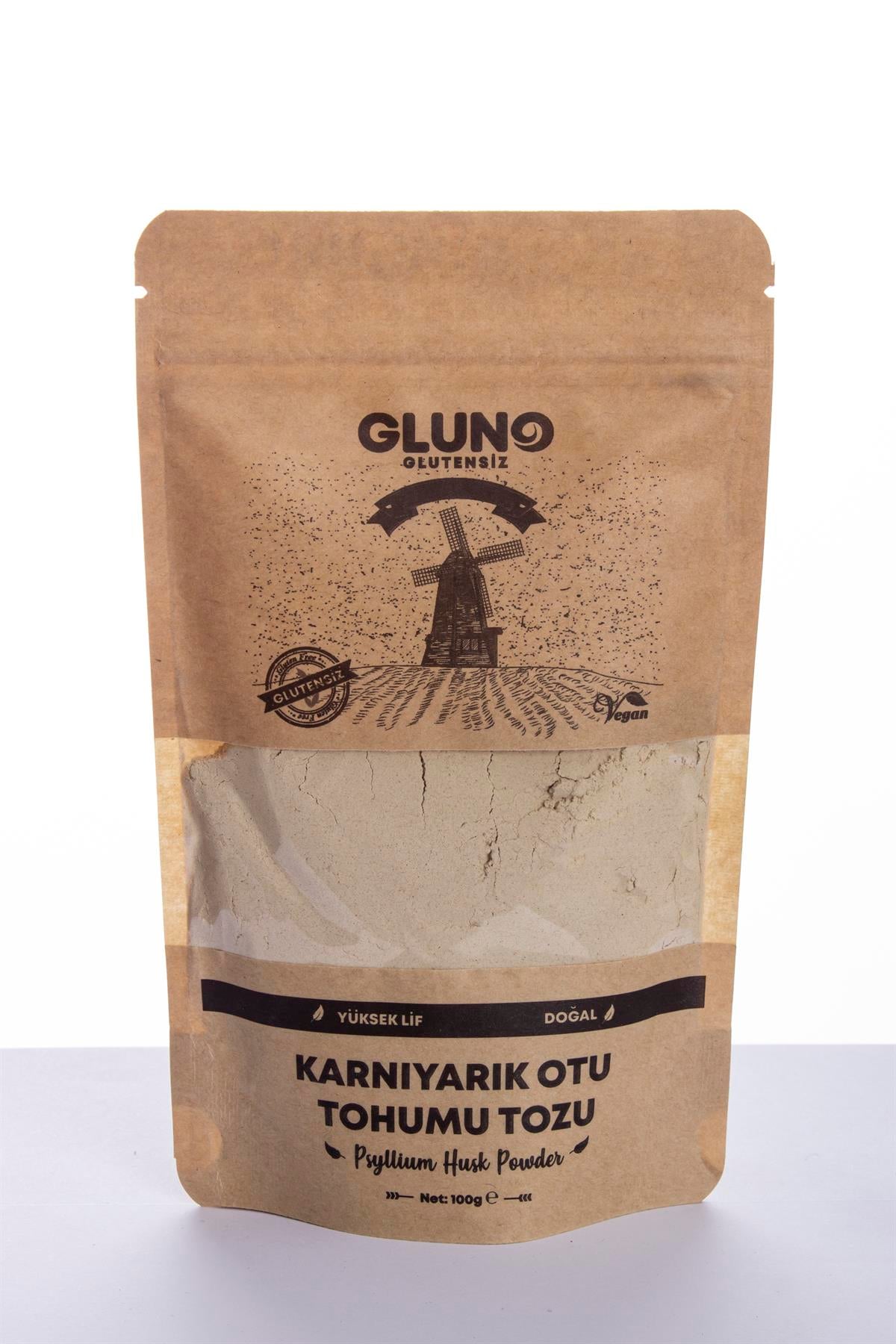 Gluno Glutensiz Karnıyarık Otu Tohumu Tozu - Psyllium  100gGlutensiz Ürünler