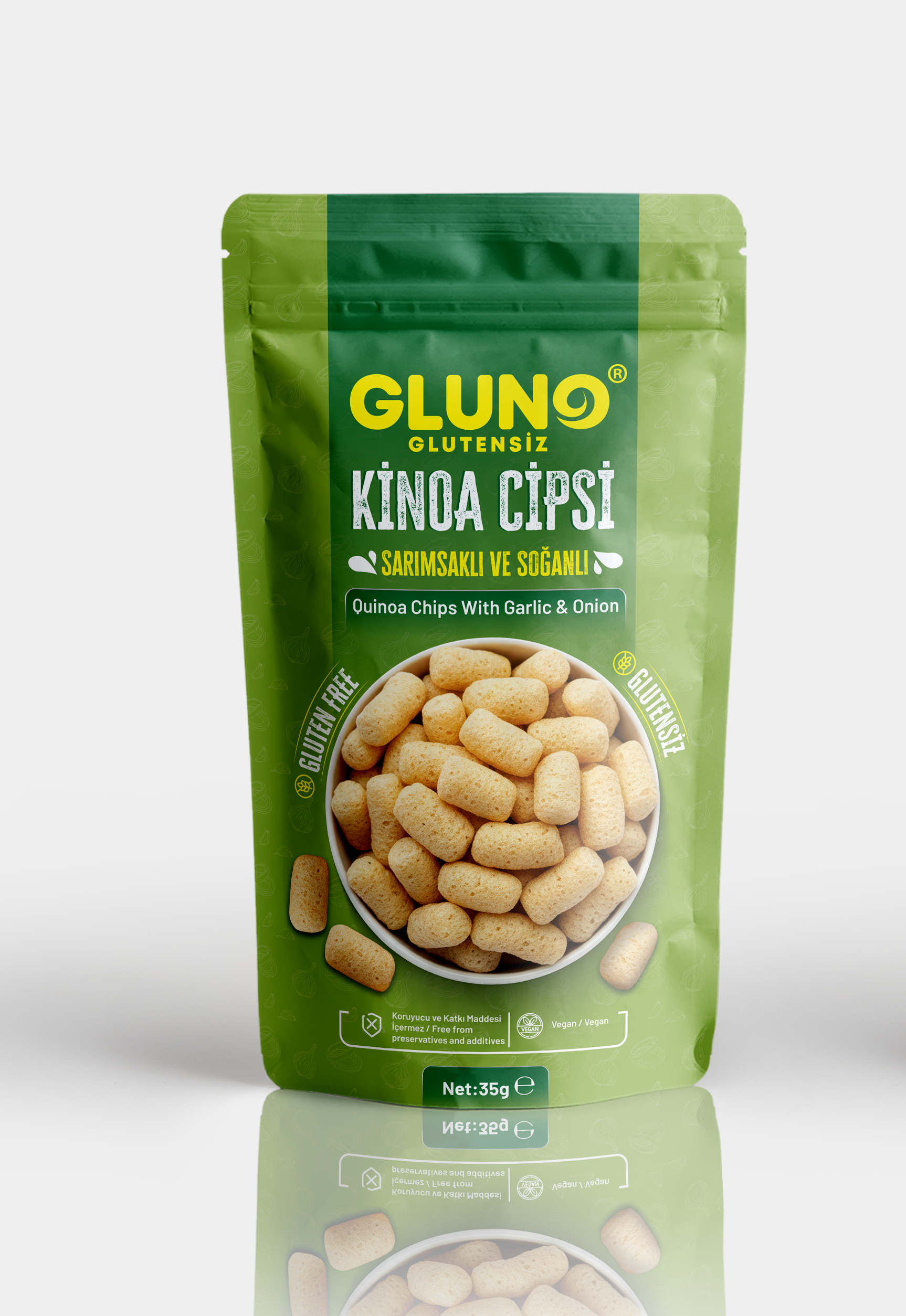 Gluno Glutensiz Kinoa Cipsi Sarımsaklı ve Soğanlı 35grGlutensiz Ürünler