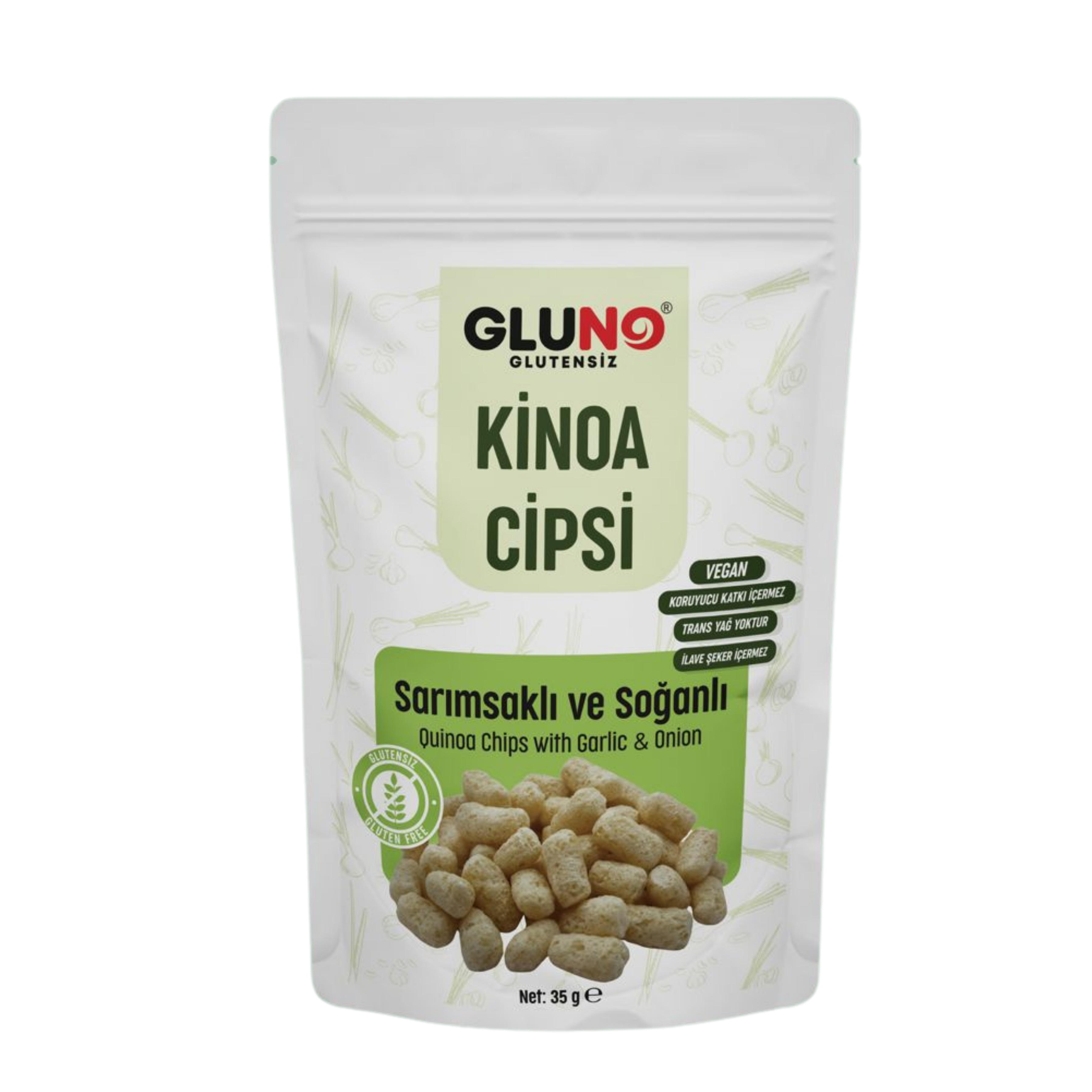 Gluno Glutensiz Kinoa Cipsi Sarımsaklı ve Soğanlı 35grGlutensiz Ürünler