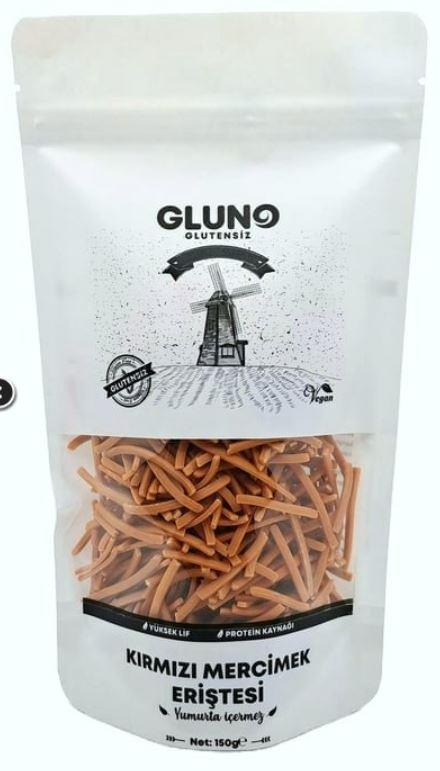 Gluno Glutensiz Kırmızı Mercimek Eriştesi  150gGlutensiz Makarna