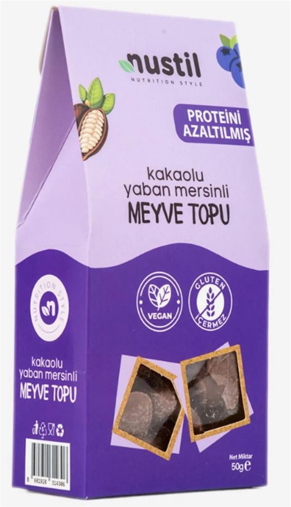 Nustil Düşük Proteinli Glutensiz Kakaolu Yaban Mersinli Meyve Topu 50 gr Düşük Proteinli Ürünler