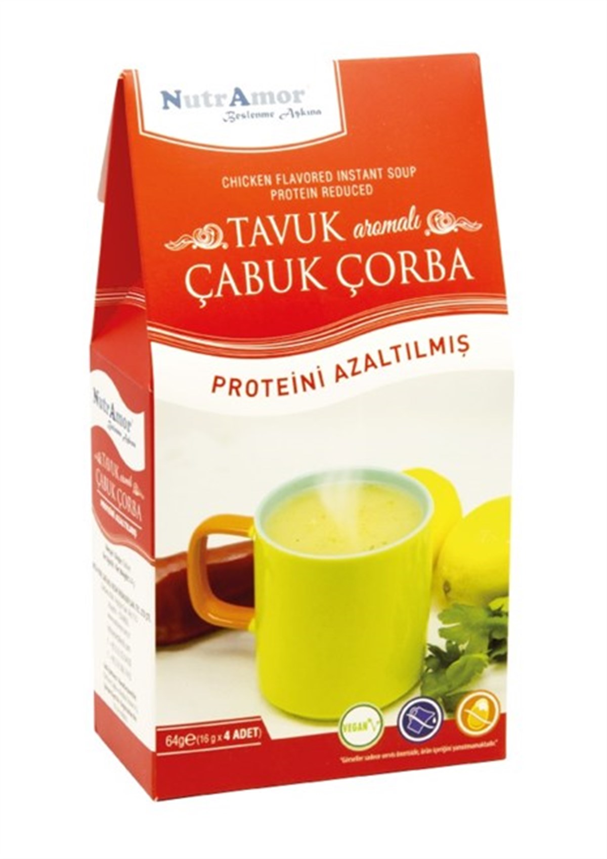NutrAmor Düşük Proteinli ve Glutensiz Tavuk Aromalı Çabuk Çorba 64 gr