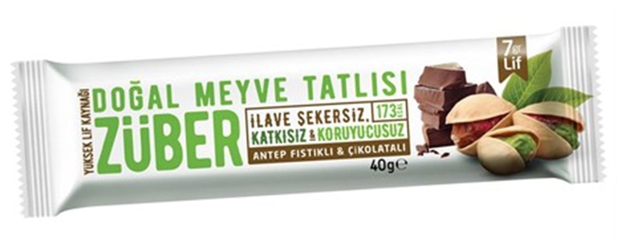 Züber Antep Fıstıklı ve Çikolatalı Doğal Meyve Tatlısı 40 gr