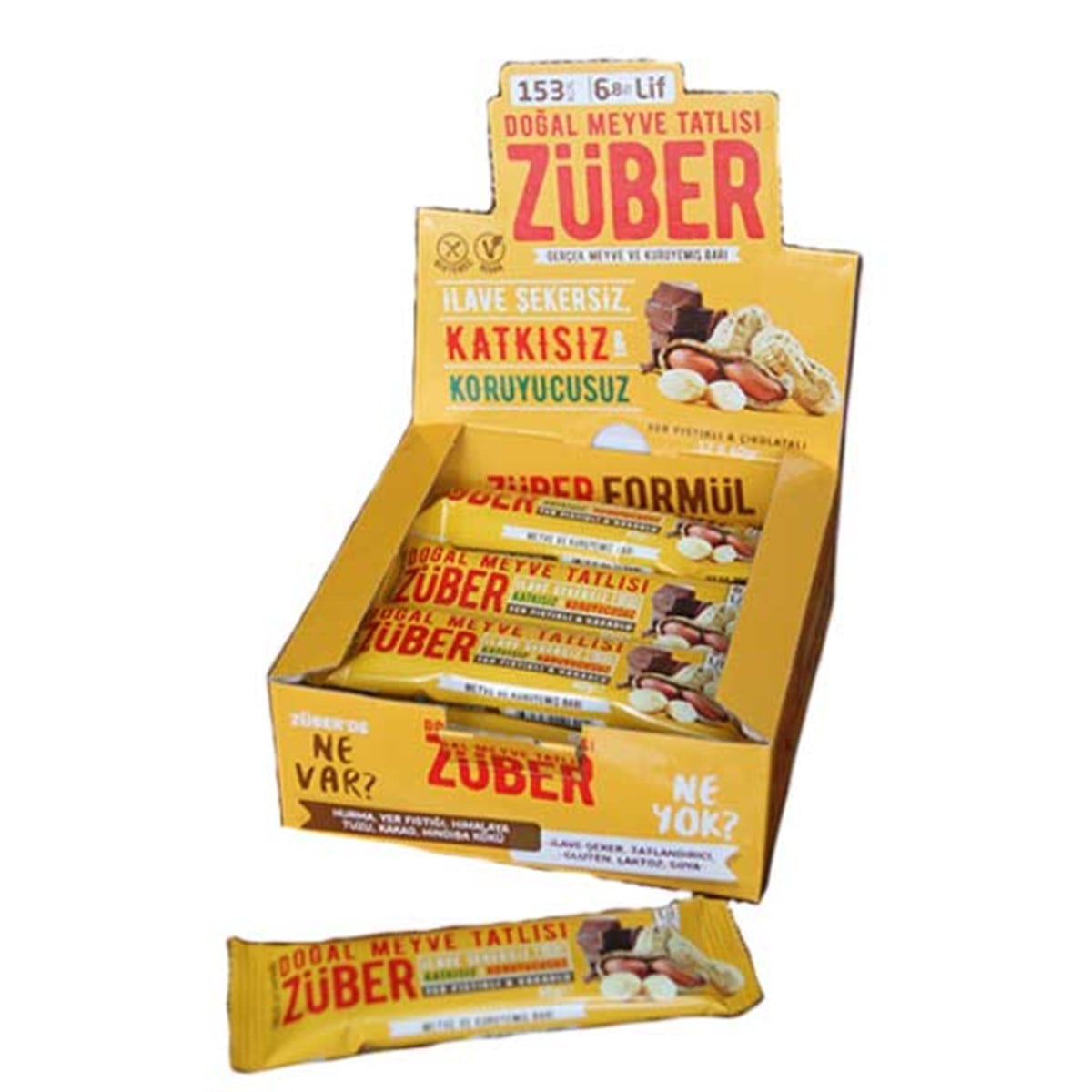 Züber Yer Fıstıklı ve Çikolatalı Doğal Meyve Tatlısı 40 gr X 12 Adet