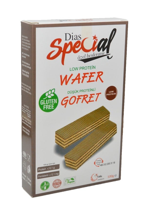 Dias Special Glutensiz Düşük Proteinli Çikolata Aromalı Gofret 100gGlutensiz Ürünler