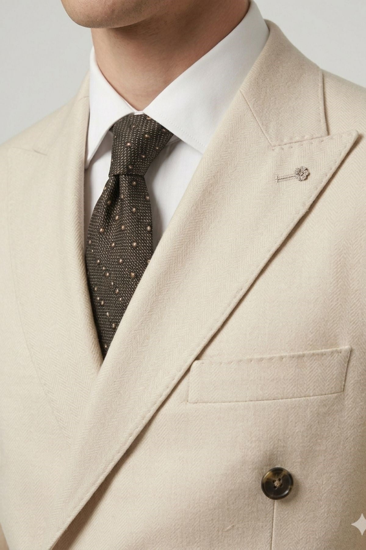 Beige Slim Fit Double-Breasted 2 Piece Suit HT1028