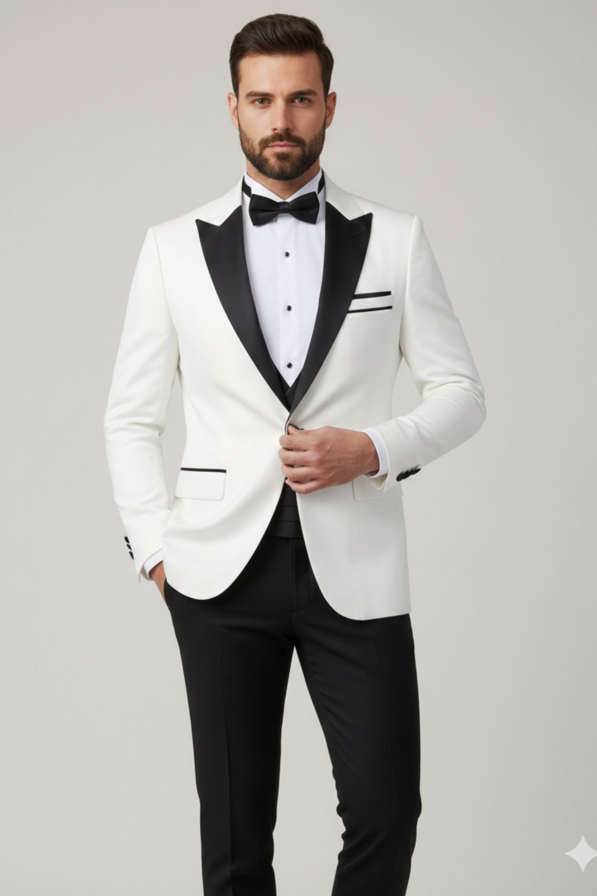 Beyaz Slim Fit Kırlangıç Yaka Damatlık HT1025