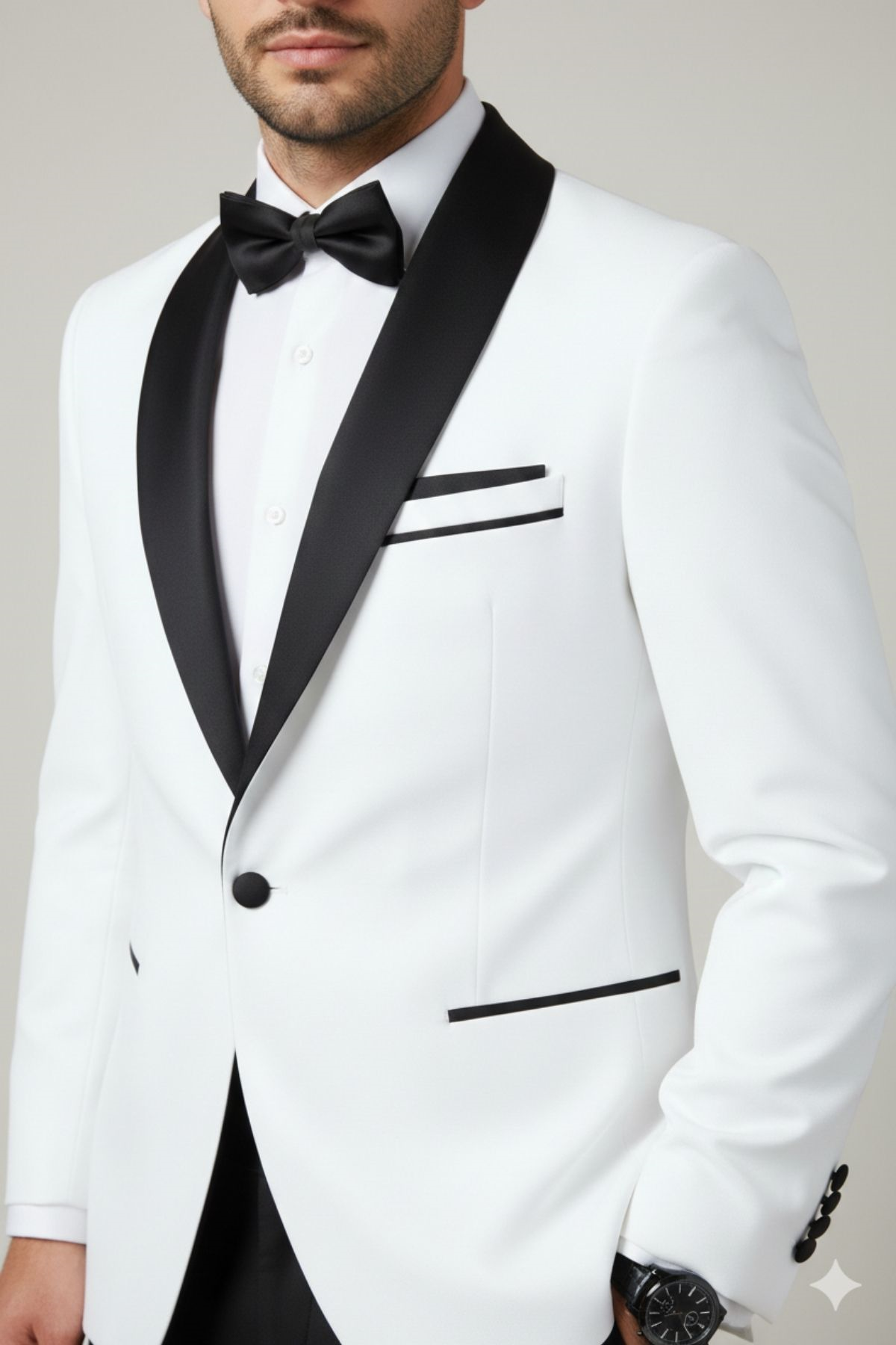 Beyaz Slim Fit Şal Yaka Smokin HT1024